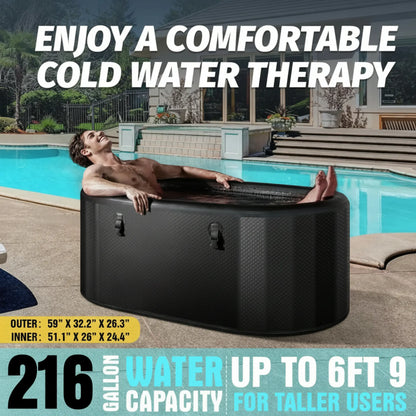 XXL Ice Bath Tub for Athletes, Compatible with Water Chillers, 216-Gallon Inflatable Cold Plunge Tub with Insulated Lid, Thermometer, Water-Absorbent Mat, Portable for Outdoor & Indoor