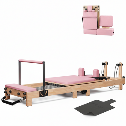 Pilates Reformer,  92" Wooden Pilates Reformer Machine with Springs, Pilates Machines for Home Use and Studio, Pilates Equipment with Sitting Box, Jump Board and Accessories