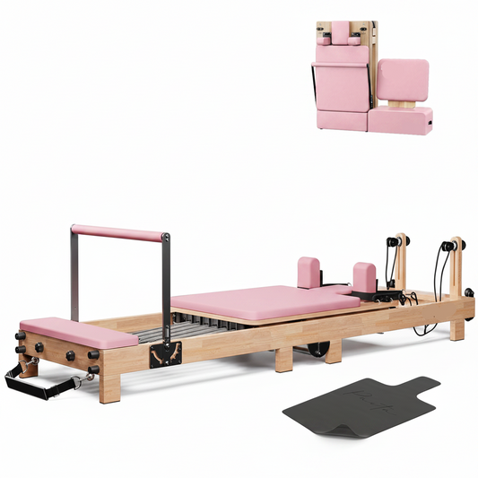 Pilates Reformer,  92" Wooden Pilates Reformer Machine with Springs, Pilates Machines for Home Use and Studio, Pilates Equipment with Sitting Box, Jump Board and Accessories