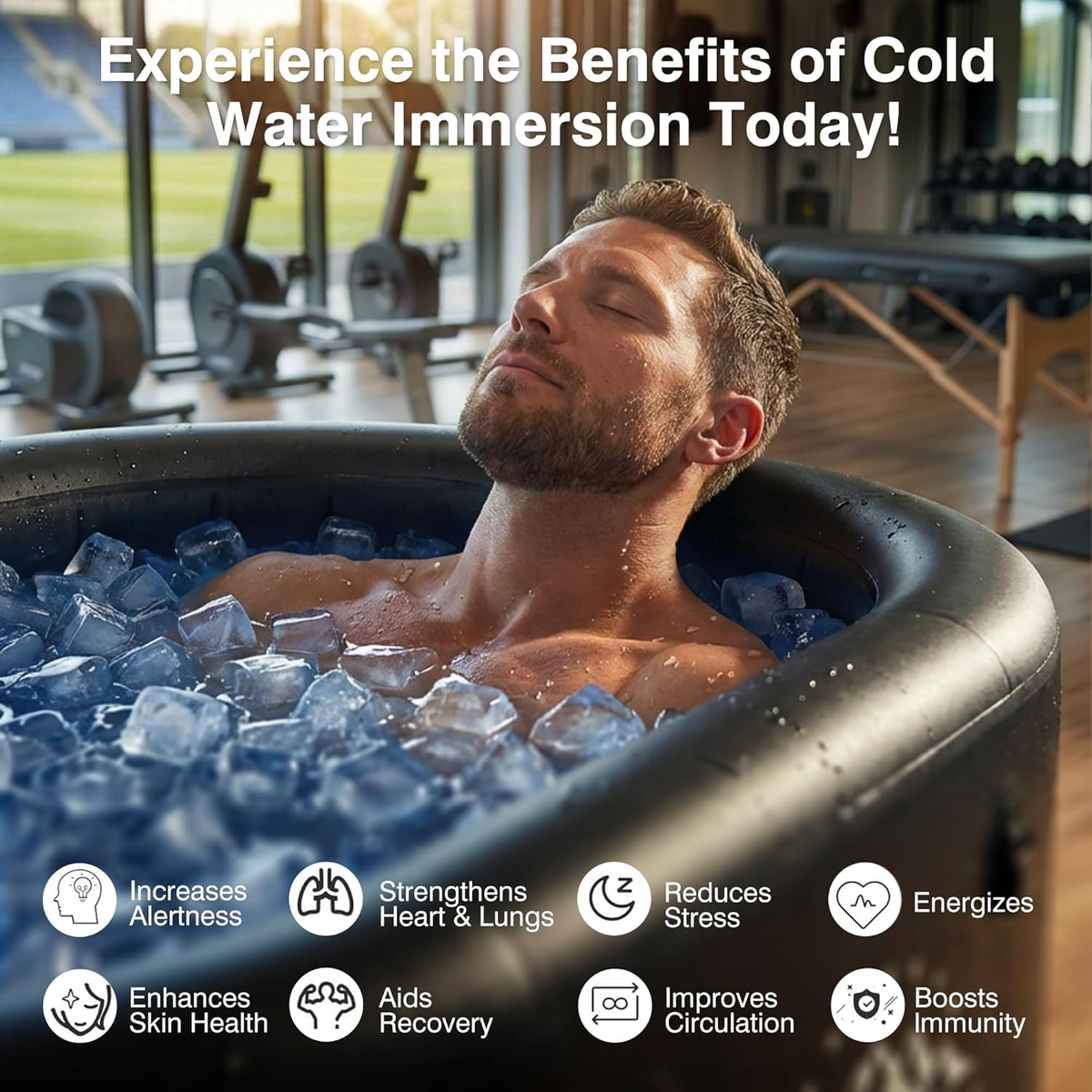 Inflatable Ice Bath Tub for Athletes, 216-Gallon Cold Plunge Tub with Insulated Lid, Full-Body Stretch Design, Insulated & Water Chiller Compatible, Portable for Indoor & Outdoor