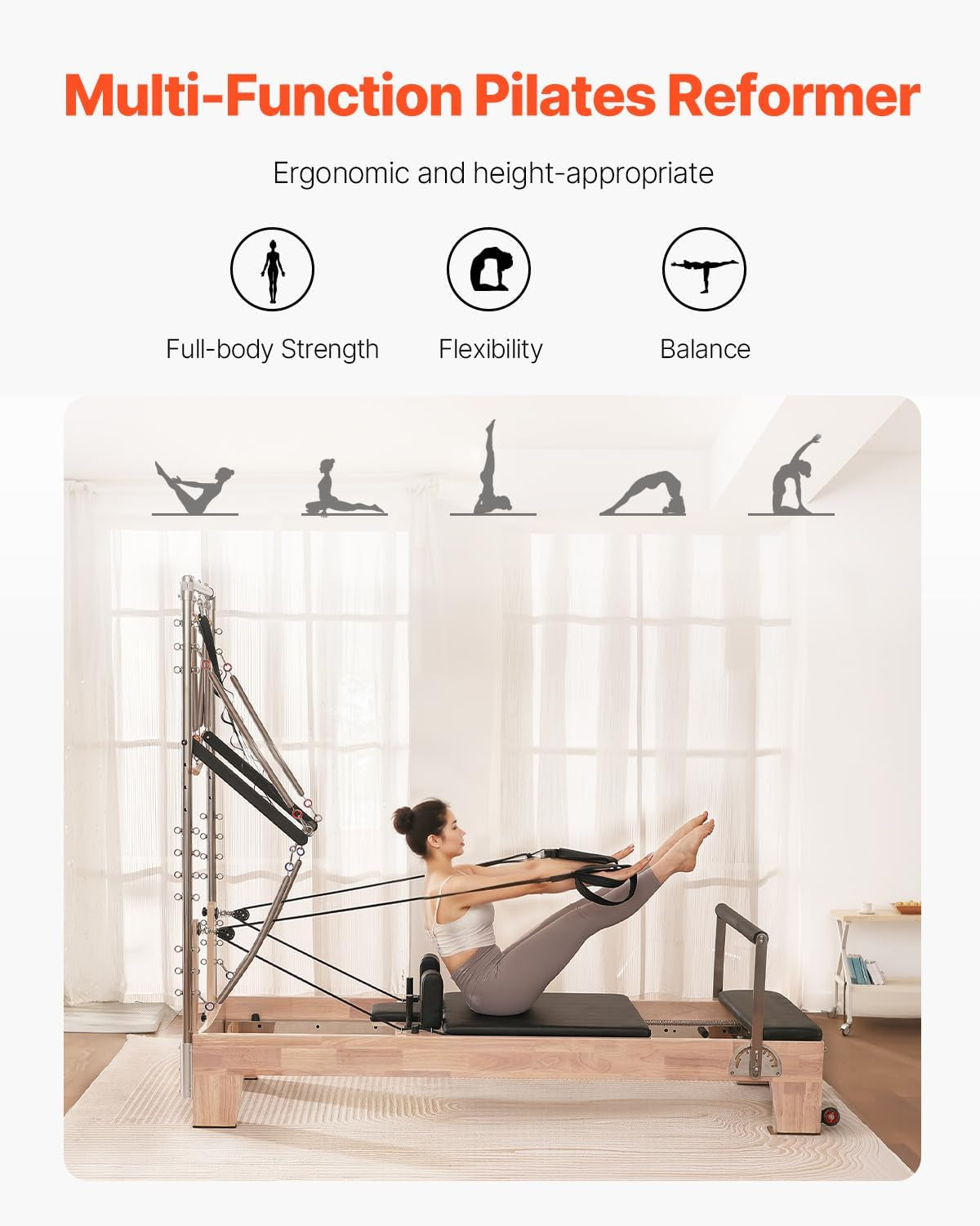 Pilates Reformer, Wooden Pilates Machine for Home Gym Studio, Strength Training Workout Equipment with Dual Resistance, Reformer Box, Jump Board, for Advanced Users and Beginners, up to 400 LBS