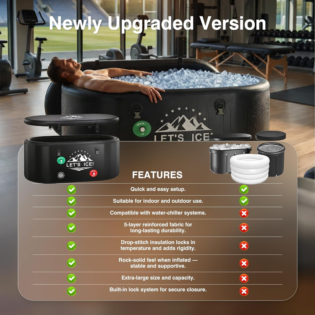 Inflatable Ice Bath Tub for Athletes, 216-Gallon Cold Plunge Tub with Insulated Lid, Full-Body Stretch Design, Insulated & Water Chiller Compatible, Portable for Indoor & Outdoor