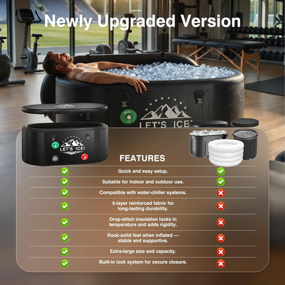 Inflatable Ice Bath Tub for Athletes, 216-Gallon Cold Plunge Tub with Insulated Lid, Full-Body Stretch Design, Insulated & Water Chiller Compatible, Portable for Indoor & Outdoor