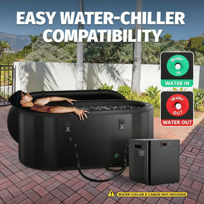 XXL Ice Bath Tub for Athletes, Compatible with Water Chillers, 216-Gallon Inflatable Cold Plunge Tub with Insulated Lid, Thermometer, Water-Absorbent Mat, Portable for Outdoor & Indoor