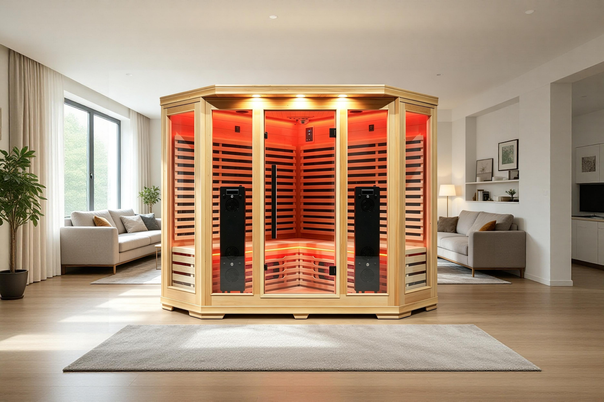 Blisspod I Vienna RED I All-In-One - Full Spectrum + Red Light I Indoor Corner Premium Sauna I 4-5 Person