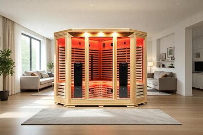 Blisspod I Vienna RED I All-In-One - Full Spectrum + Red Light I Indoor Corner Premium Sauna I 4-5 Person