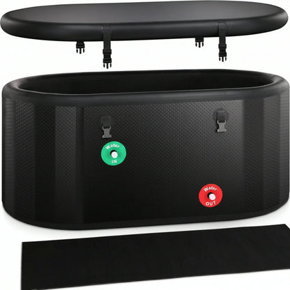 XXL Ice Bath Tub for Athletes, Compatible with Water Chillers, 216-Gallon Inflatable Cold Plunge Tub with Insulated Lid, Thermometer, Water-Absorbent Mat, Portable for Outdoor & Indoor