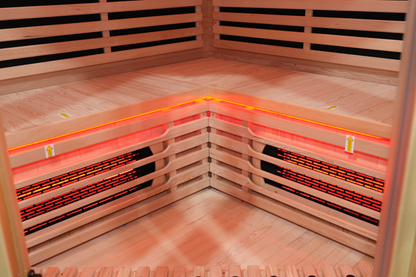 Blisspod I Vienna RED I All-In-One - Full Spectrum + Red Light I Indoor Corner Premium Sauna I 4-5 Person