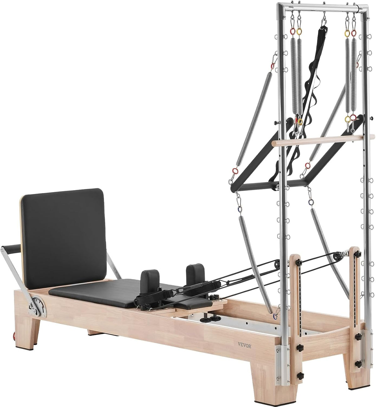 Pilates Reformer, Wooden Pilates Machine for Home Gym Studio, Strength Training Workout Equipment with Dual Resistance, Reformer Box, Jump Board, for Advanced Users and Beginners, up to 400 LBS