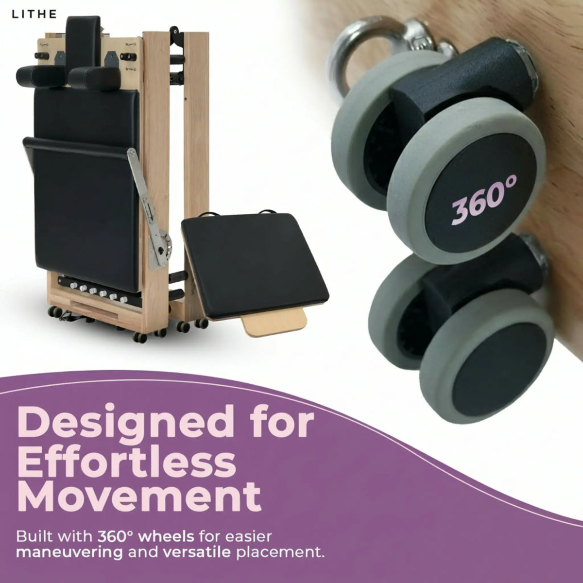 Foldable Wooden Pilates Reformer for Home, 70+ Guided Workouts