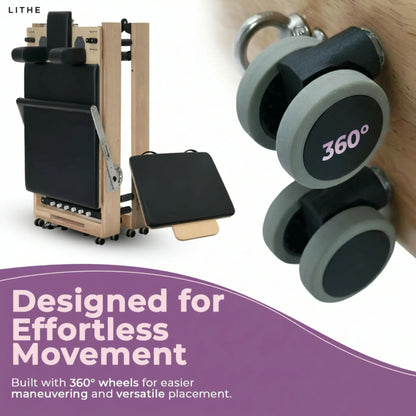 Foldable Wooden Pilates Reformer for Home, 70+ Guided Workouts