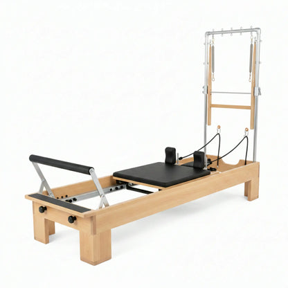 Foldable Wooden Pilates Reformer for Home, 70+ Guided Workouts